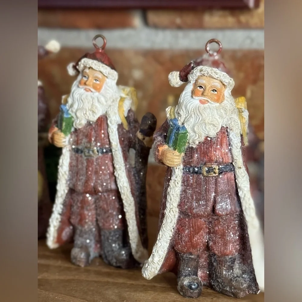 Rare Vintage 1988 Festive Santa Clause Sparkle Christmas Ornament Figurine Set